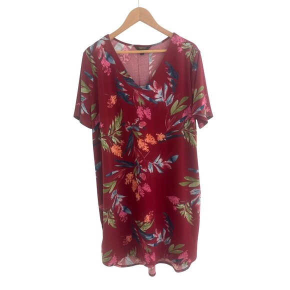 Fall Floral Print V-Neck High-Low Knit Shift Dress Size XXL 2X 18 20 Plus Size - Picture 1 of 7